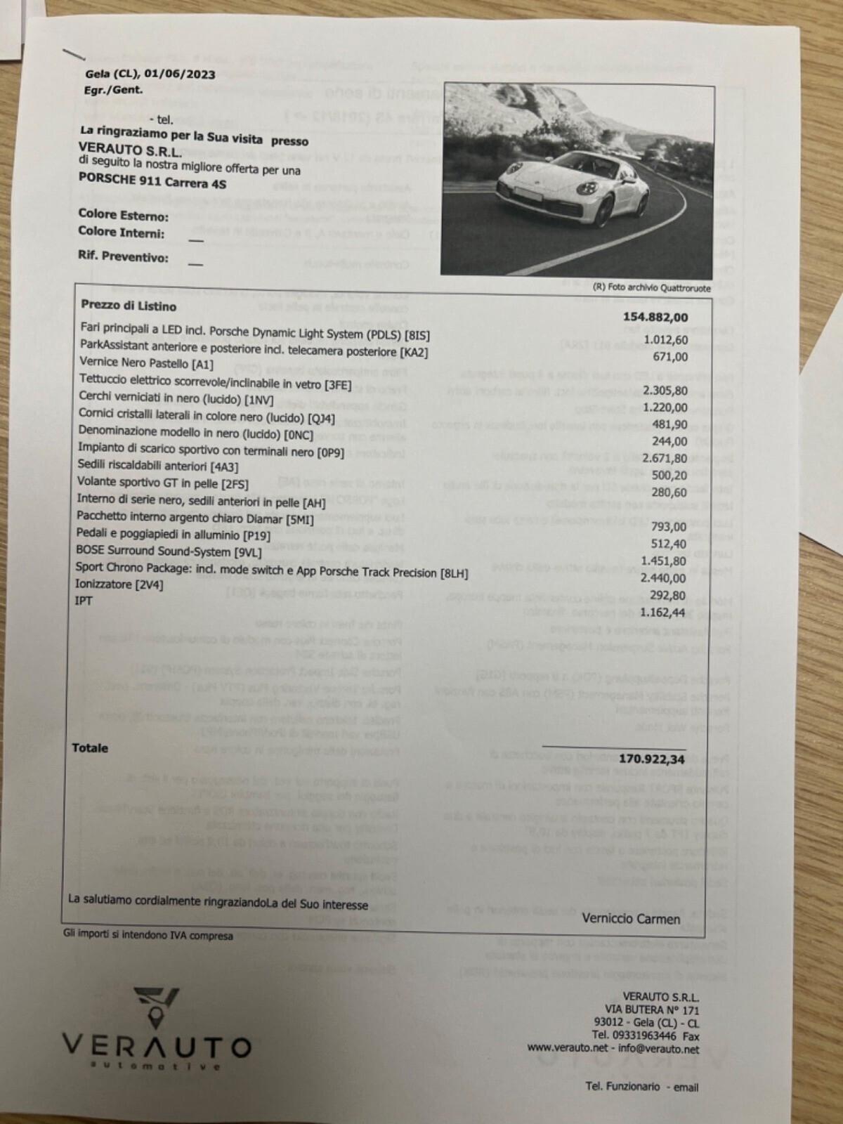 Porsche 992 Carrera 4S possibilità noleggio no scoring