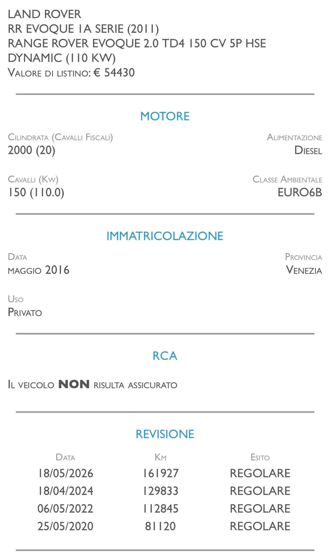Range Evoque 2.0 TD4 180 CV 5p. HSE Dynamic - UNICO PROPRIETARIO