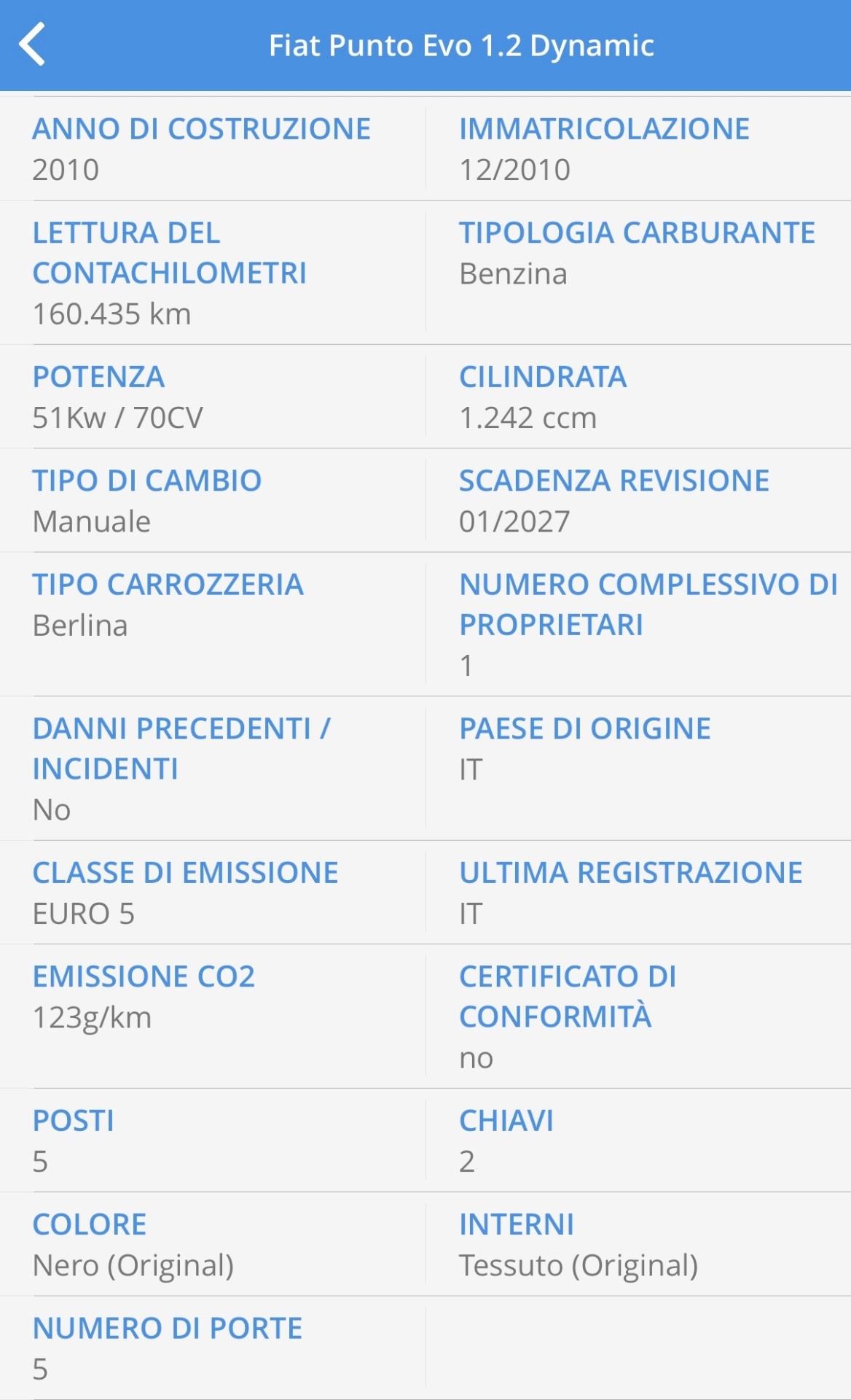 Fiat Punto Evo 1.2 5 porte Dynamic UNICO SPORT