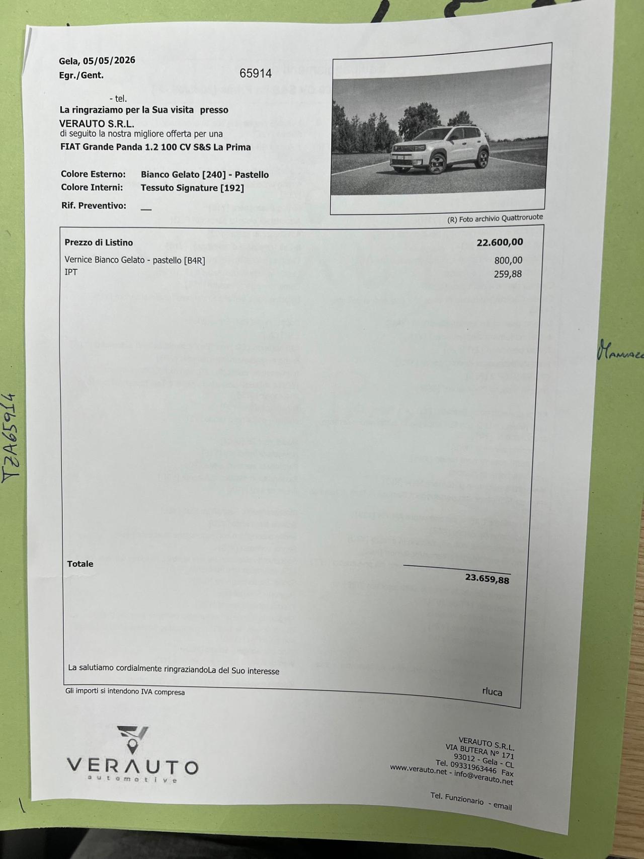 Fiat Grande Panda 1.2 100 CV S&S La Prima - possibilità noleggio no scoring