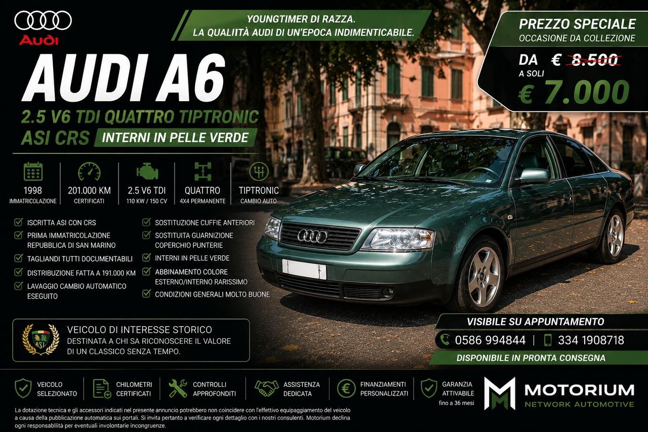 AUDI A6 2.5 V6 TDI QUATTRO TIPTRONIC ASI CRS • Interni in Pelle Verde • Tagliandi Documentati • Youngtimer da Collezione