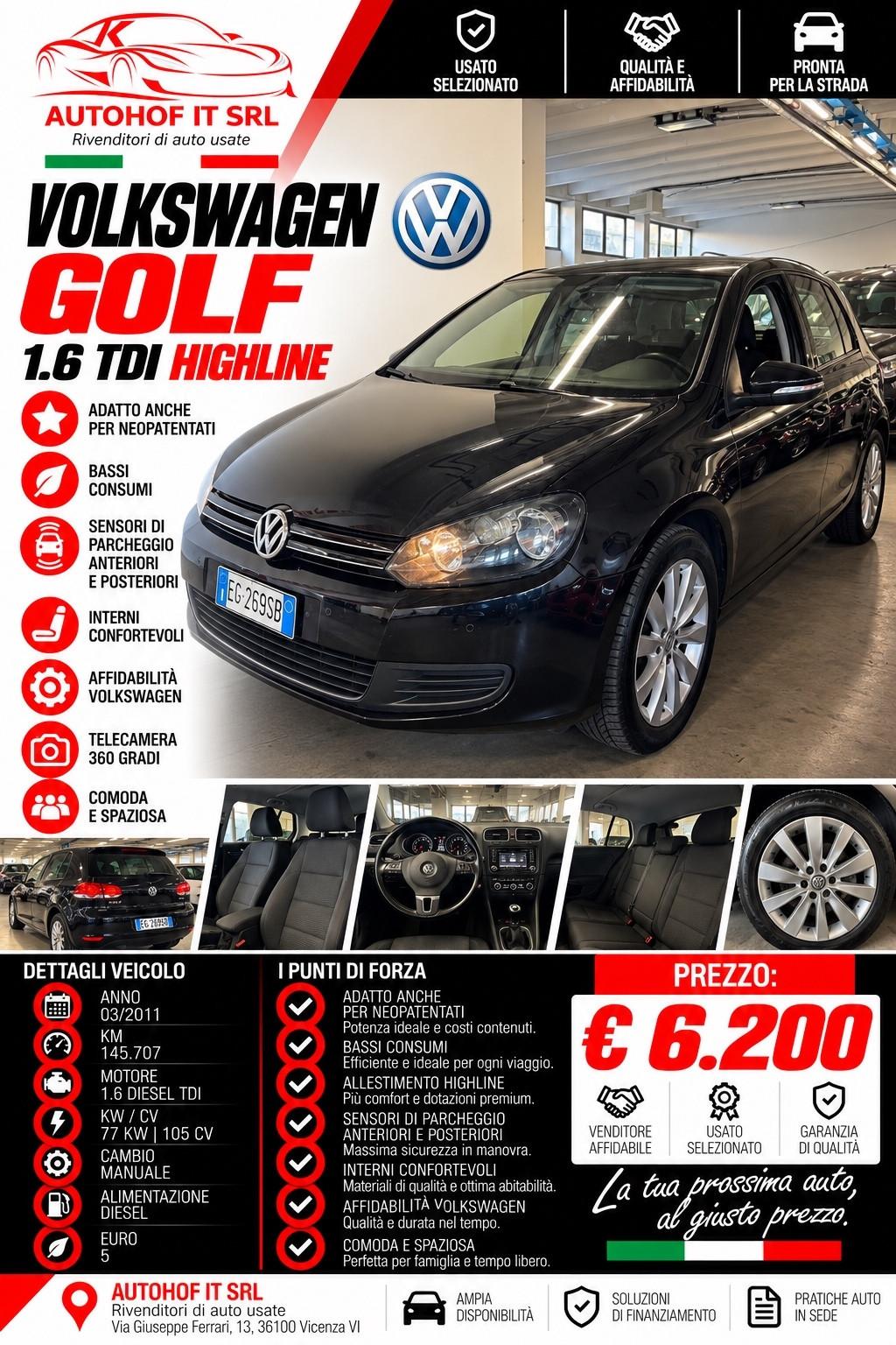 Volkswagen Golf 1.6 TDI Highline |OK NEOPATENTATI |
