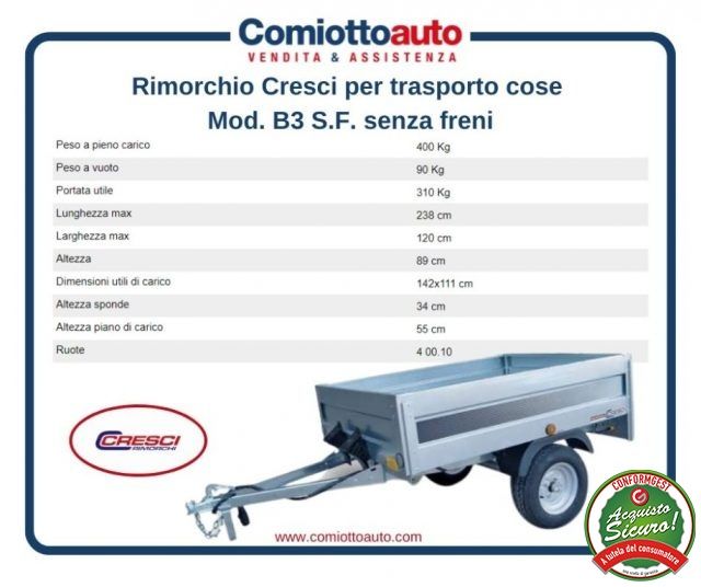 CRESCI RIMORCHI Rimorchio Cresci B3 S.F. SENZA FRENI 