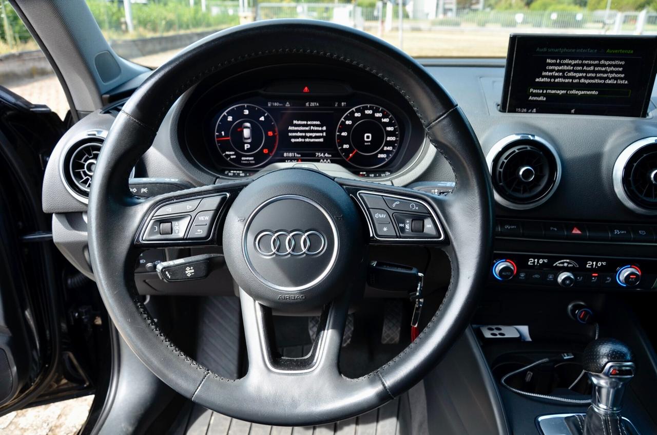 AUDI A3 30 1.6 TDI S-LINE EXT 116cv S-TRONIC, UFF ITALIANA, EURO 6D, FARI LED, NAVI, APPLE ANDROID, PERMUTE