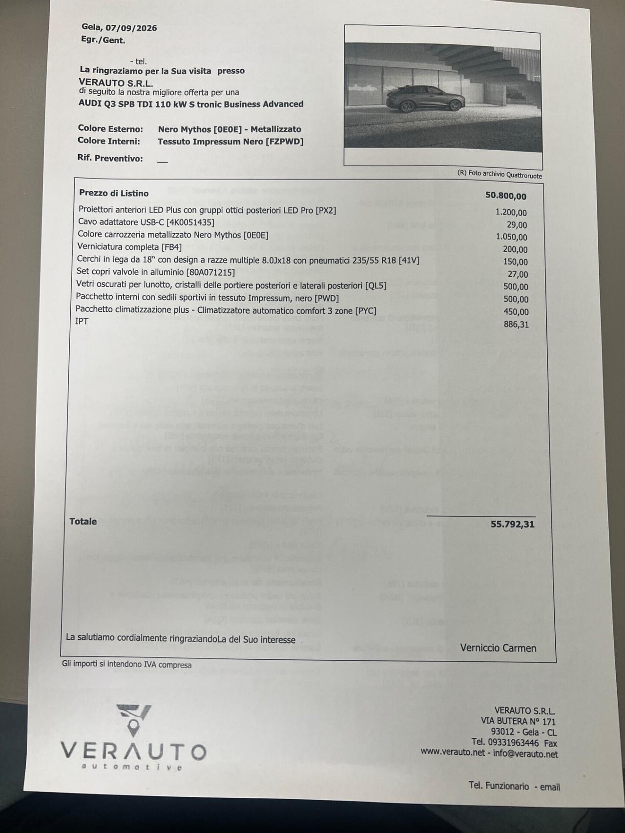 Audi Q3 SPB TDI 2.0 150CV S tronic Business Advanced - possibilità noleggio no scoring