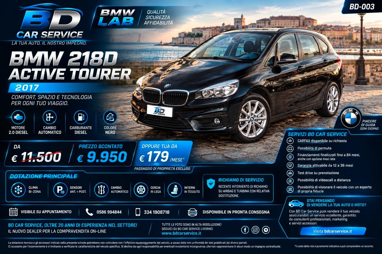 Bmw 2er Active Tourer 218d Cambio Automatico, Clima Bi-Zona, Cerchi in Lega