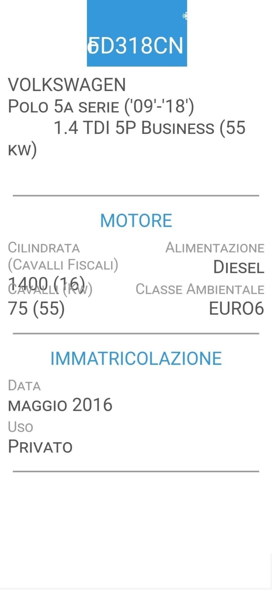 VOLKSWAGEN POLO 1,4 TDI-TAGLIANDI VOLKS-EURO 6