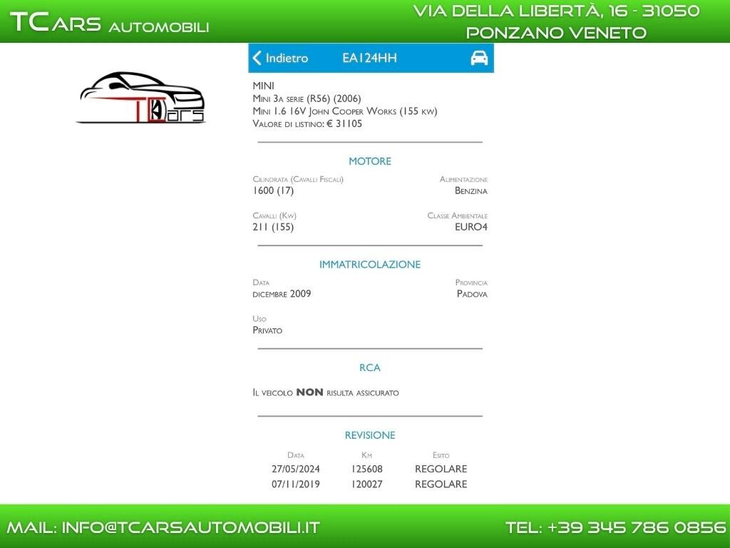 MINI 1.6 JOHN COOPER WORKS 1.6A-GARANZIA 3 ANNI TOP