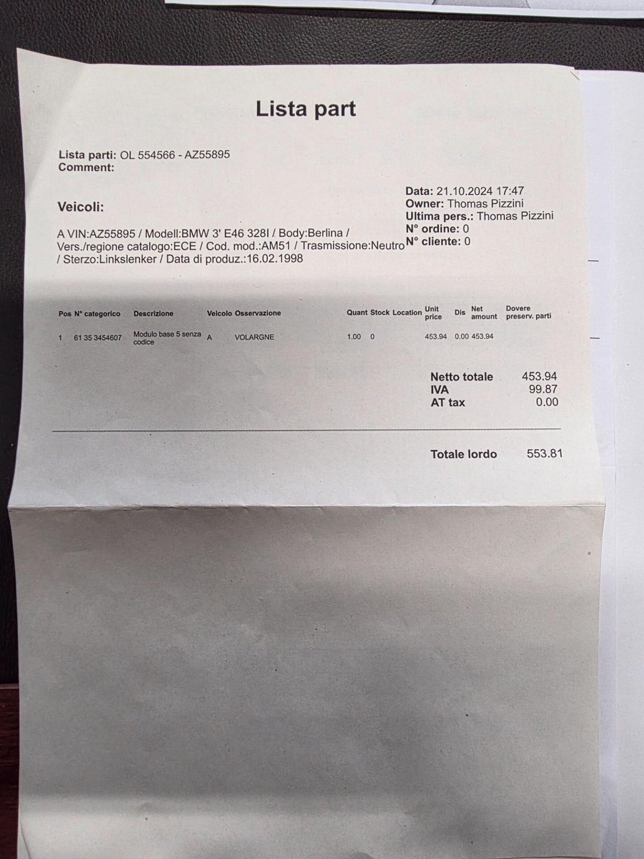 Bmw 328 328i 24V cat 4 porte