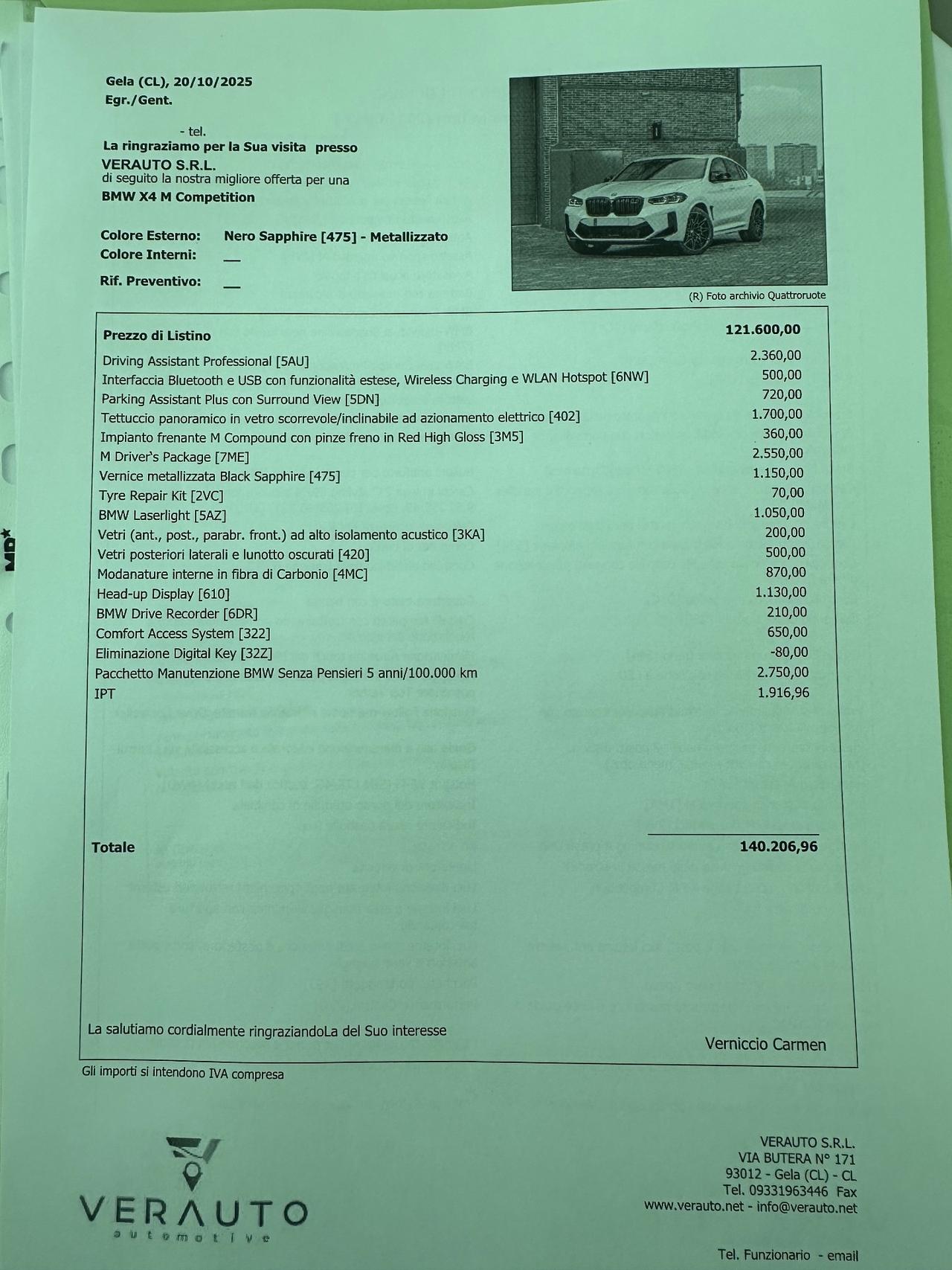 BMW X4 M 3.0 Competition possibilità noleggio no scoring