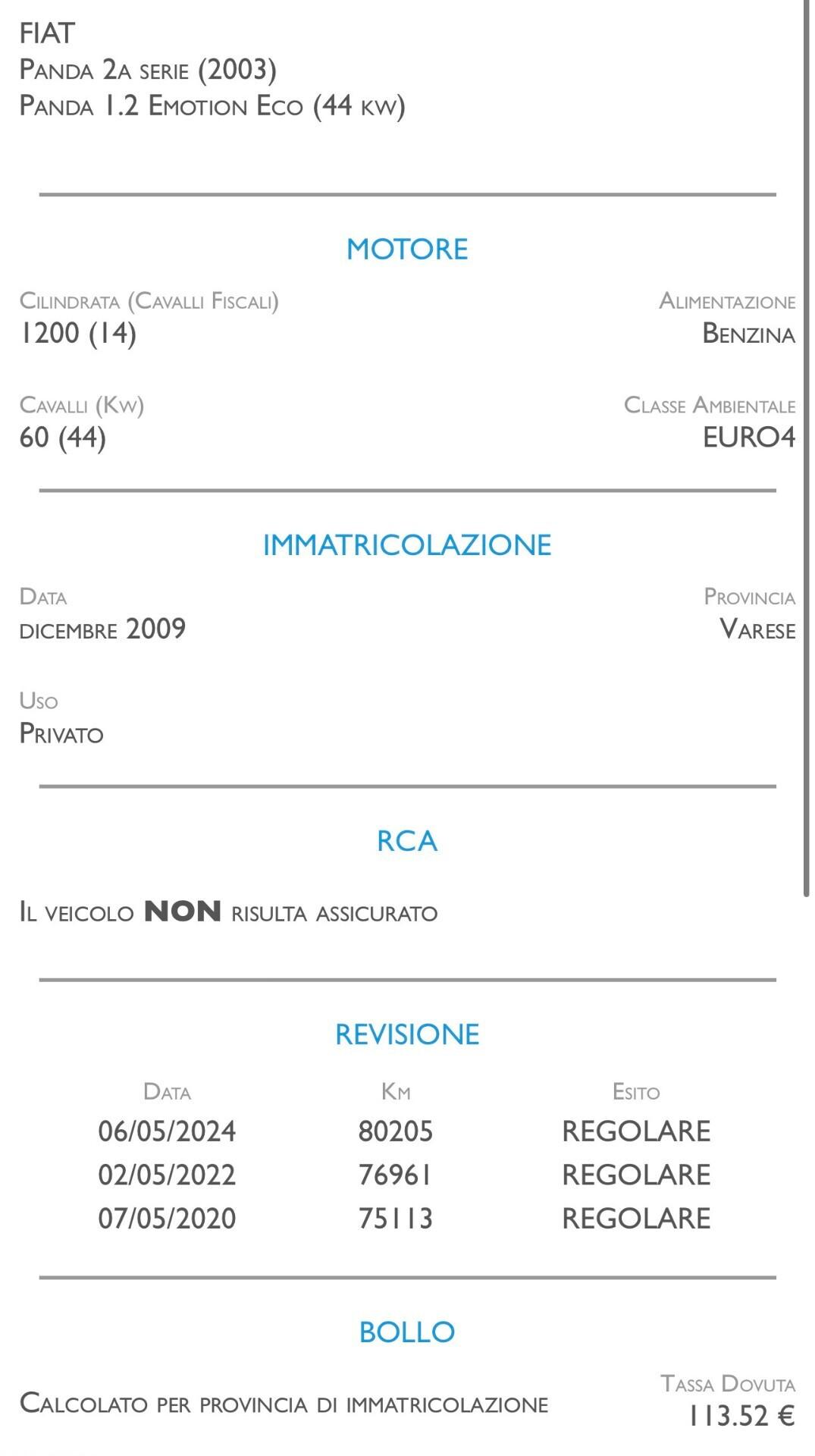 Fiat Panda 1.2 Emotion Eco - NEOPATENTATI