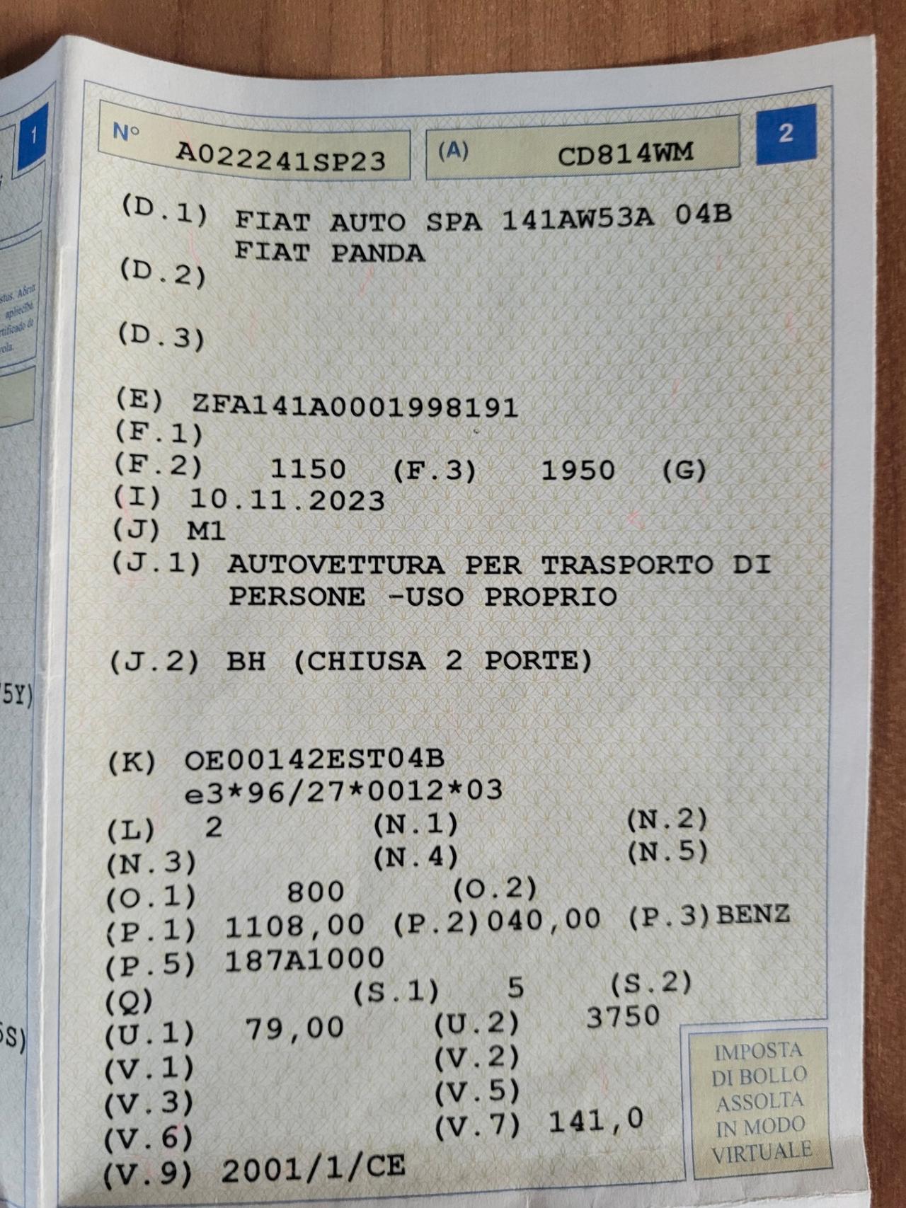 Fiat Panda 1100 i.e. cat KM 113 ORIGINALI