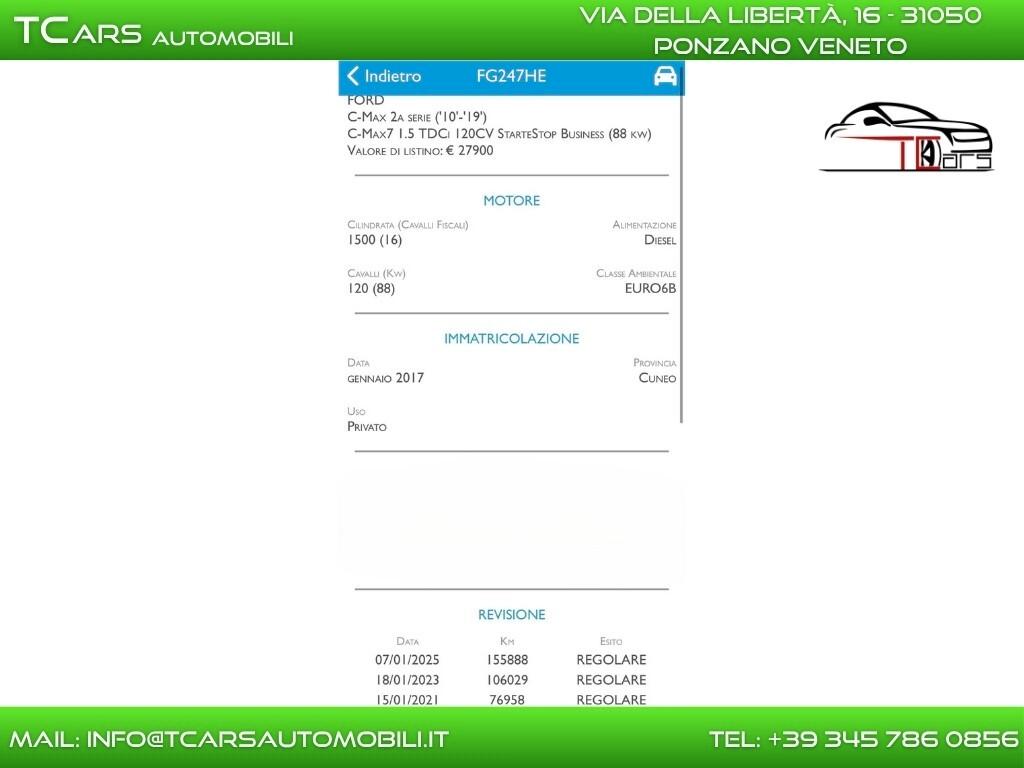FORD C-MAX 1.5 DCI - 7 POSTI - EURO 6B - NEOPATENTATI