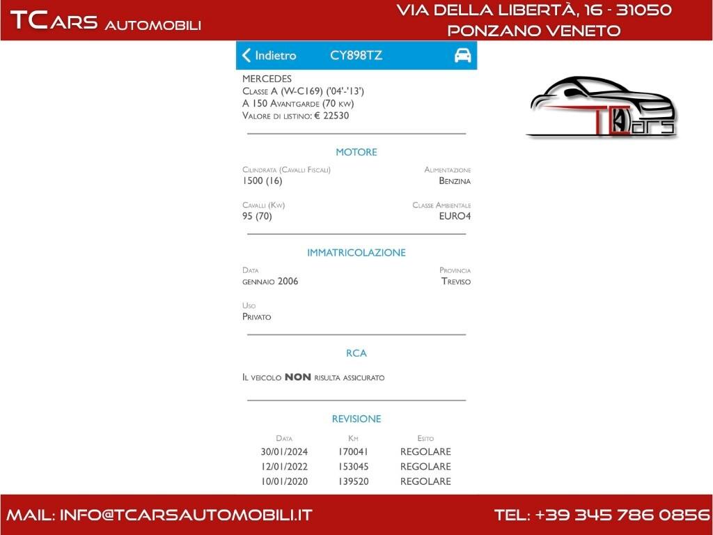 MERCEDES CLASSE A 150 - 1.5 BENZINA GARANZIA TCARS
