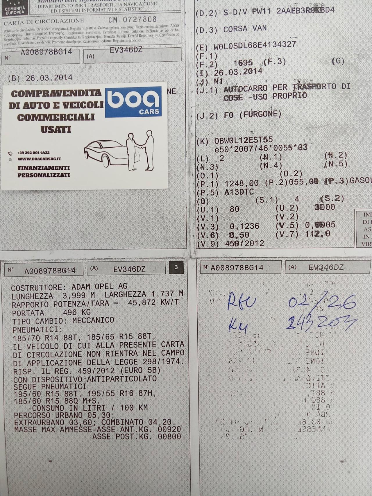 Opel Corsa 1.3 CDTI 75CV F.AP. / 4 POSTI/VAN AUTOCARRO