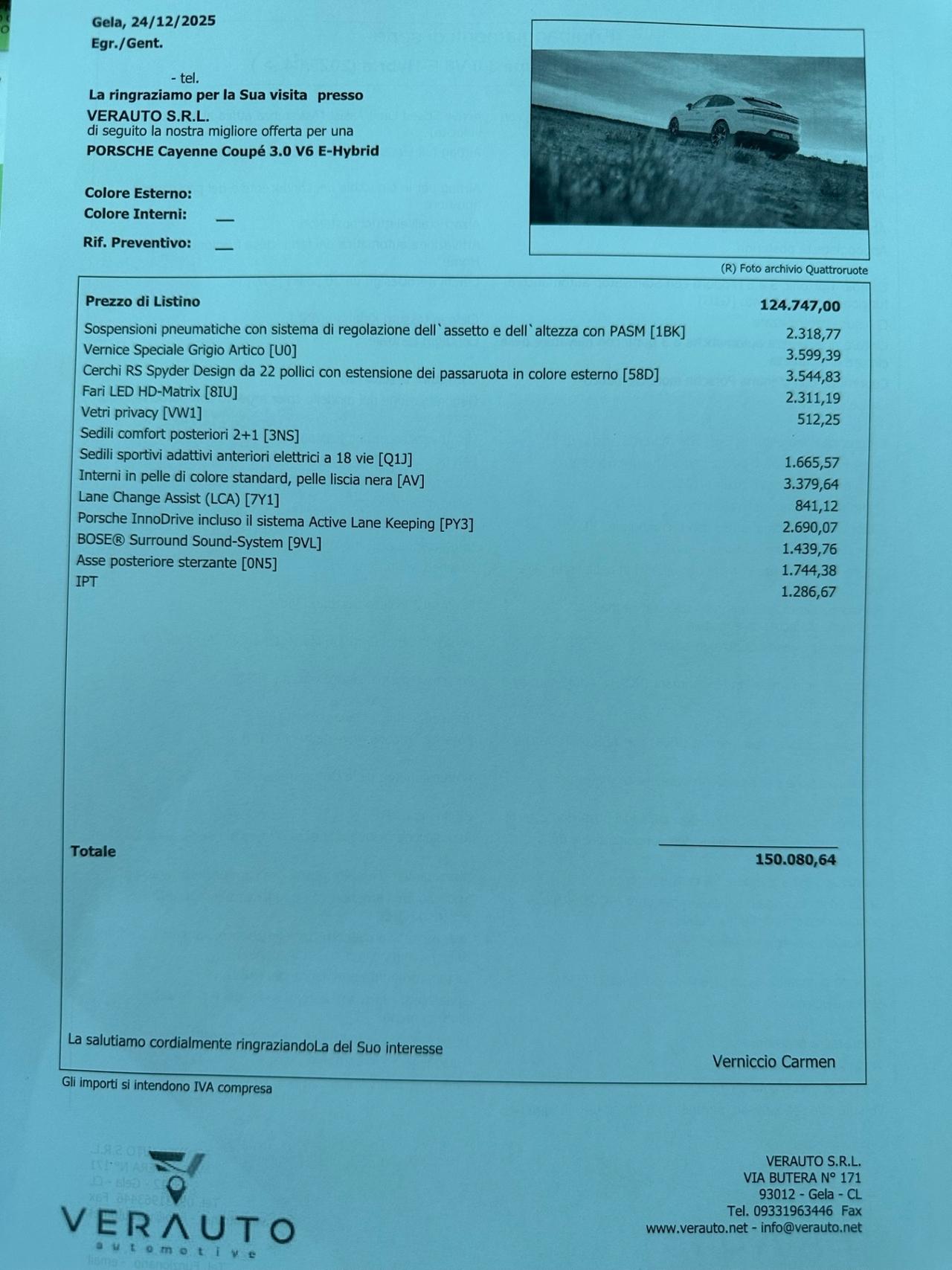 Porsche Cayenne Coupe e-hybrid possibilità noleggio no scoring