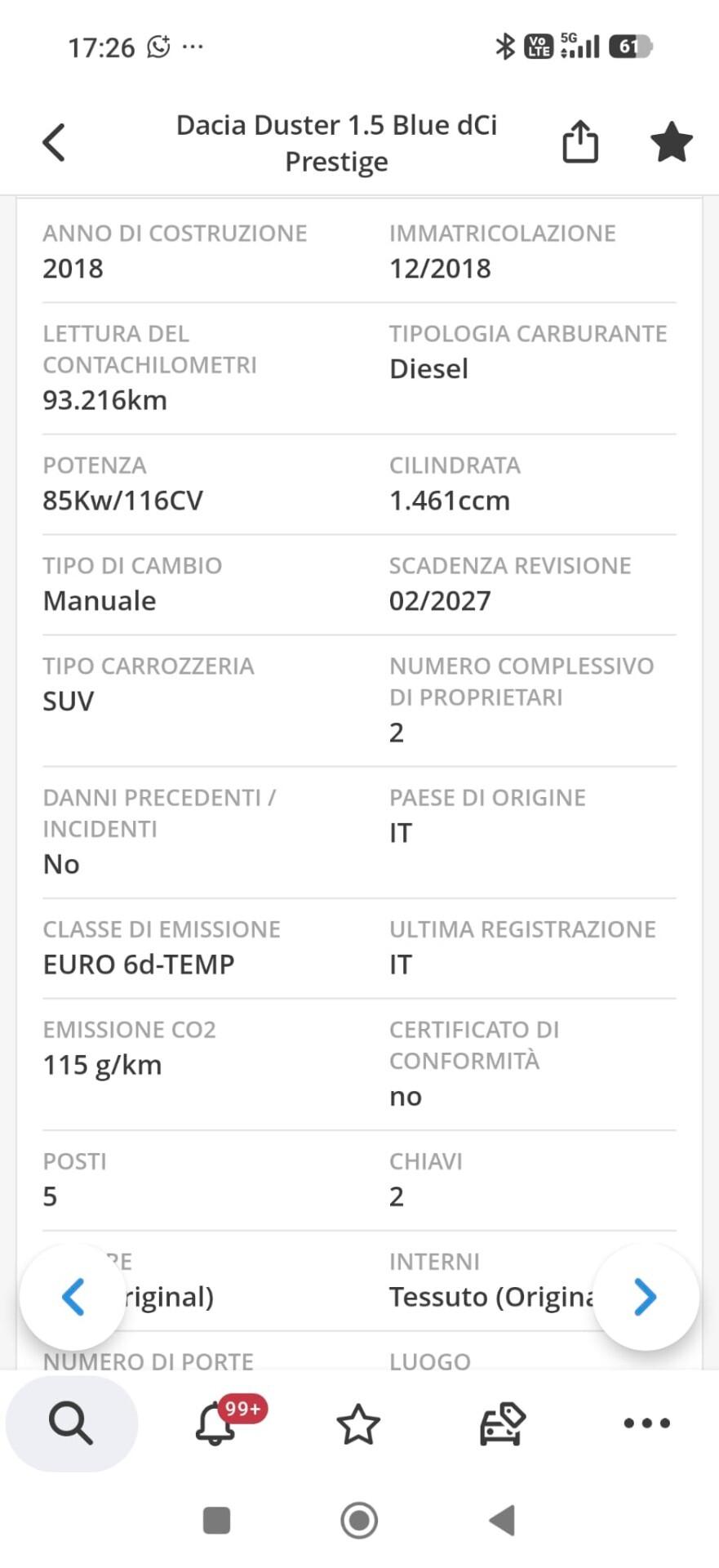 Dacia Duster 1.5 Prestige unico proprietario
