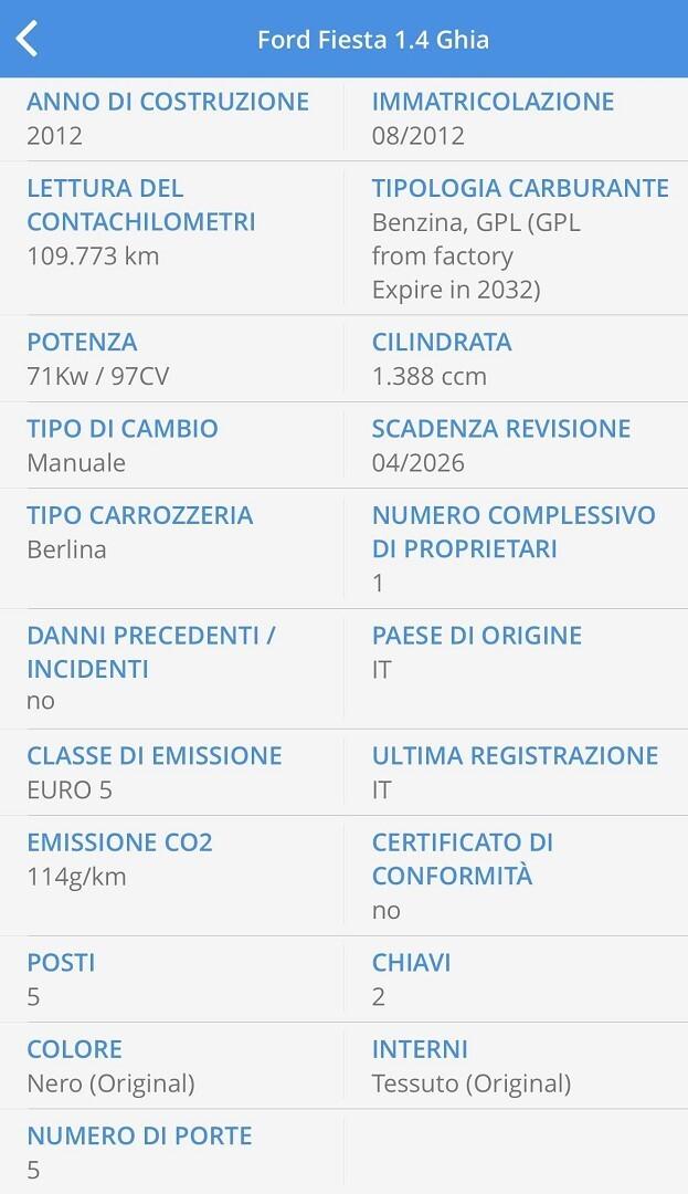 FORD FIESTA 1.4 97CV GPL 2032 UNICO P. IVA ESPOSTA