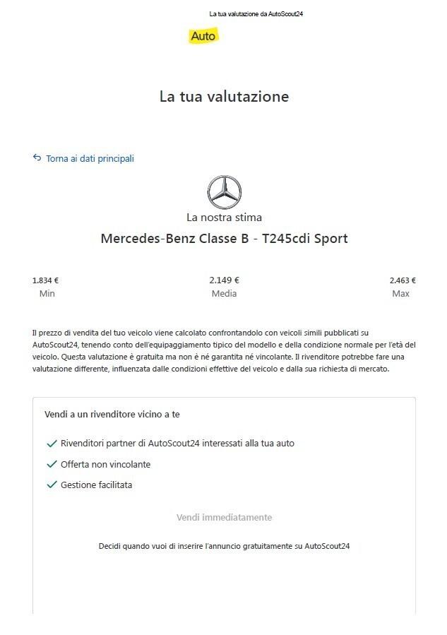 Mercedes B 180 CDI Sport per Commercianti