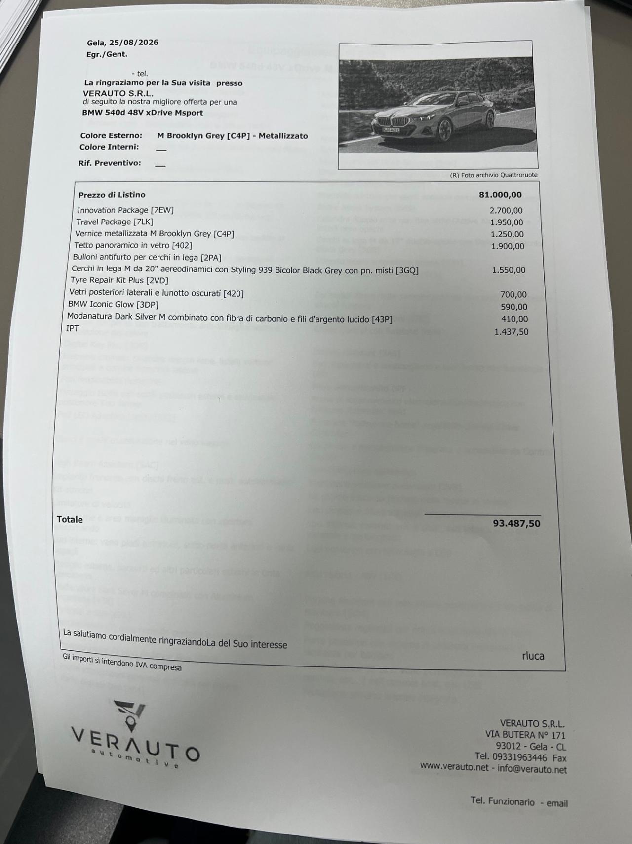 Bmw 540d 48V xDrive Msport Pro - possibilità noleggio no scoring