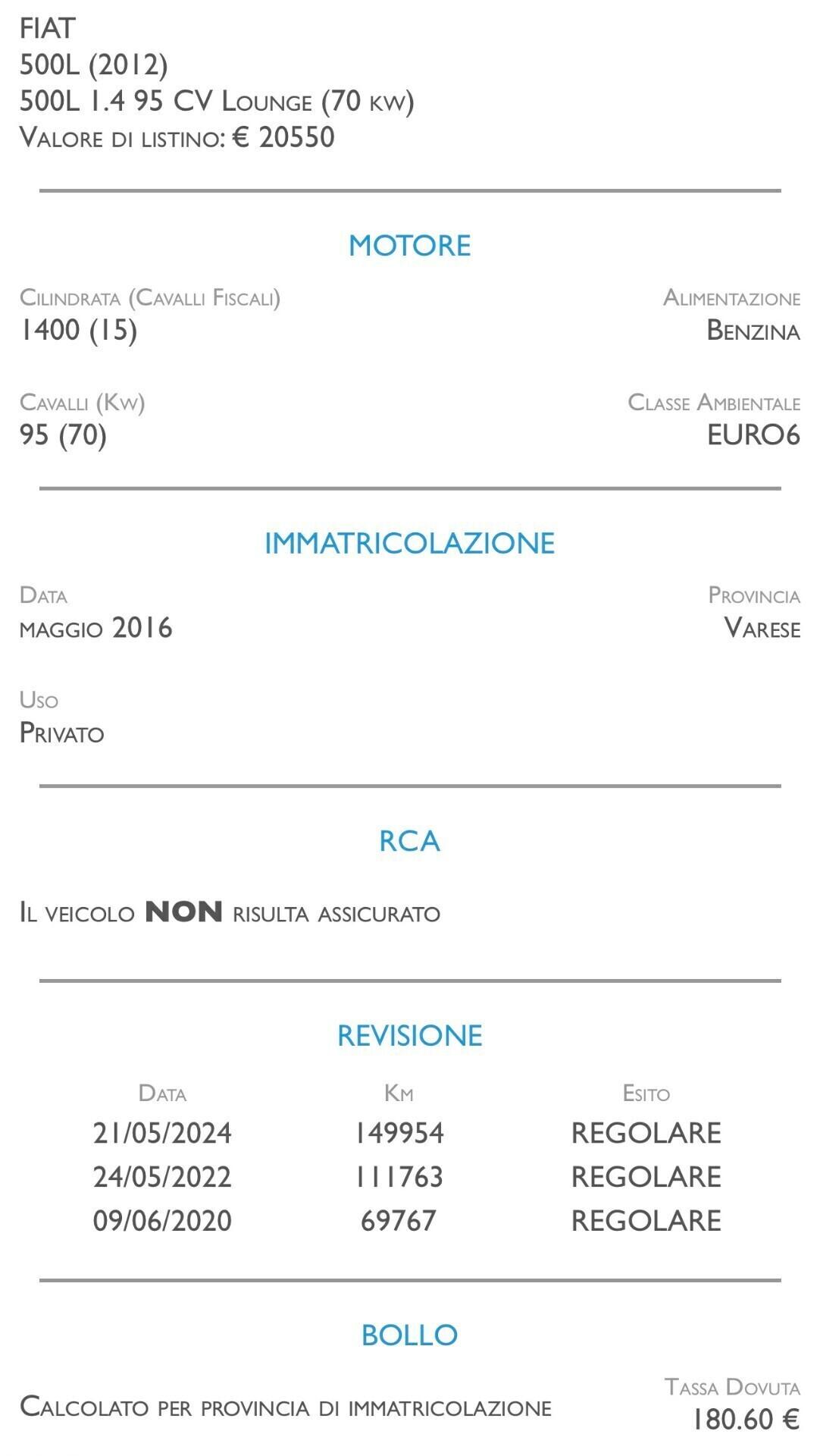 Fiat 500L 1.4 95 CV Lounge Euro 6 - NEOPATENTATI