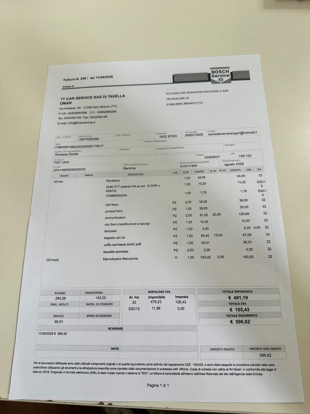 Fiat Uno 1.0 i.e. cat 3 porte S