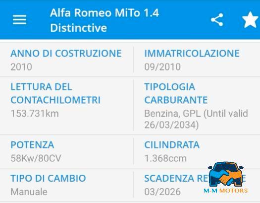 Alfa Romeo MiTo 1.4 Junior Distinctive premium pack 78cv