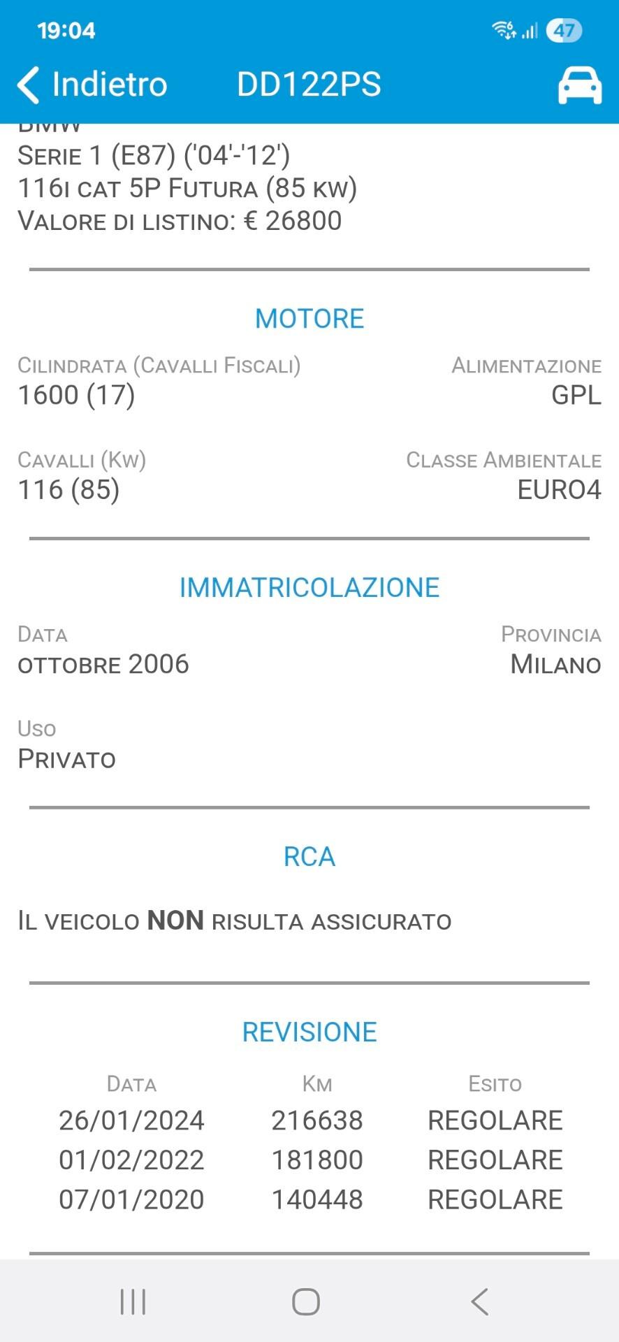 Bmw 116 116i cat 5 porte Futura
