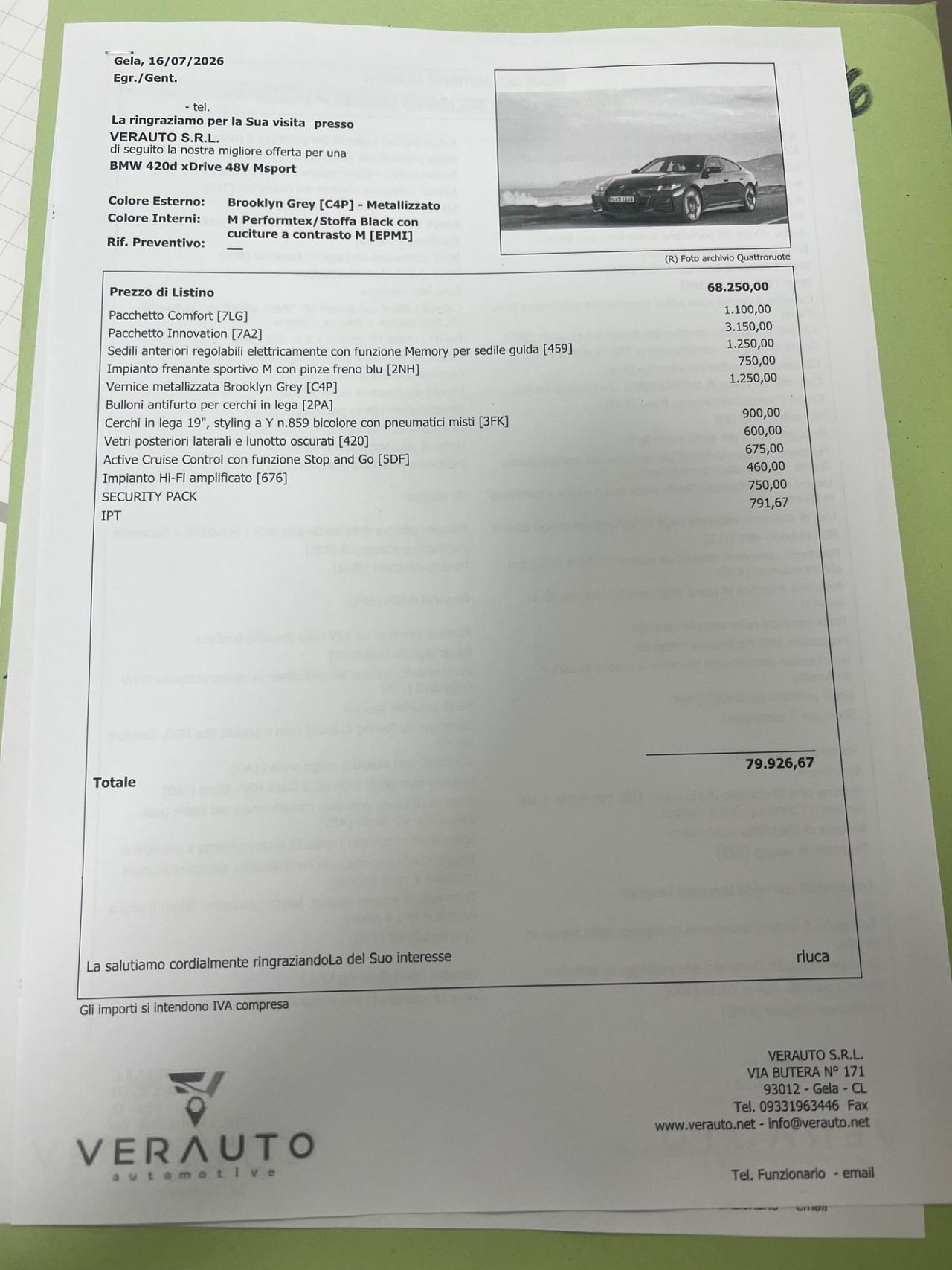 BMW 420d 48V xDrive Coupé Msport - possibilità noleggio no scoring