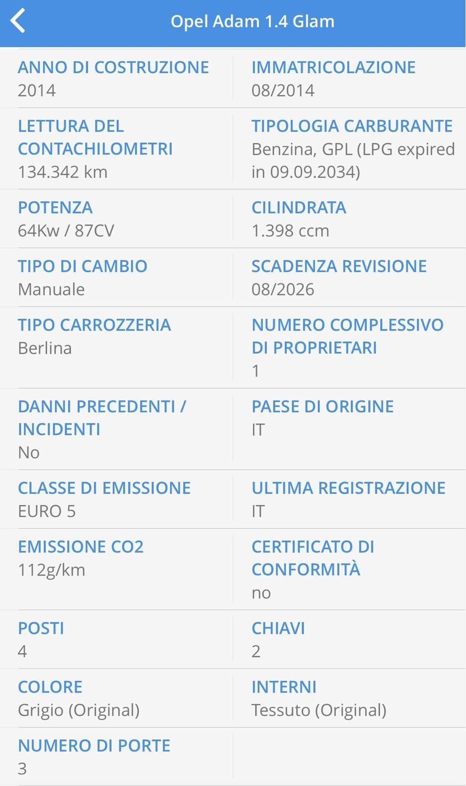 OPEL ADAM 1.4 78CV JAM GPL 2034 UNICO NEOPATENTATI