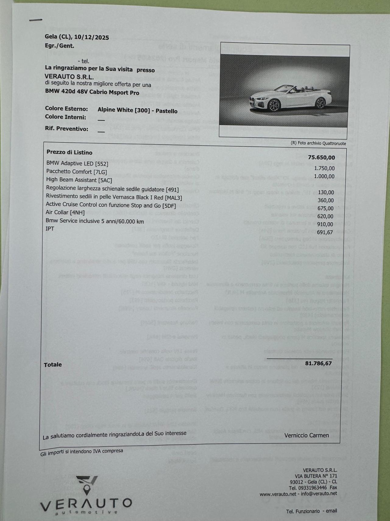 BMW 420 d Cabrio MSport offerta T-Stock prezzo imperdibile