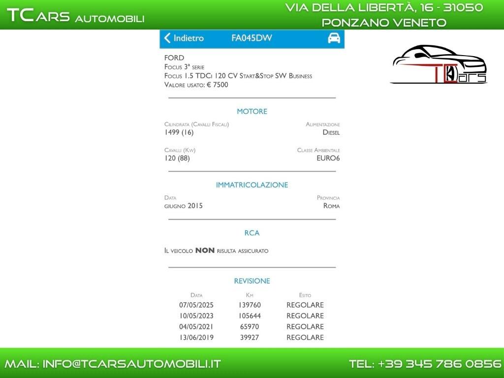 FORD FOCUS SW 1.5 TDCI - EURO 6 - NEOPATENTATI