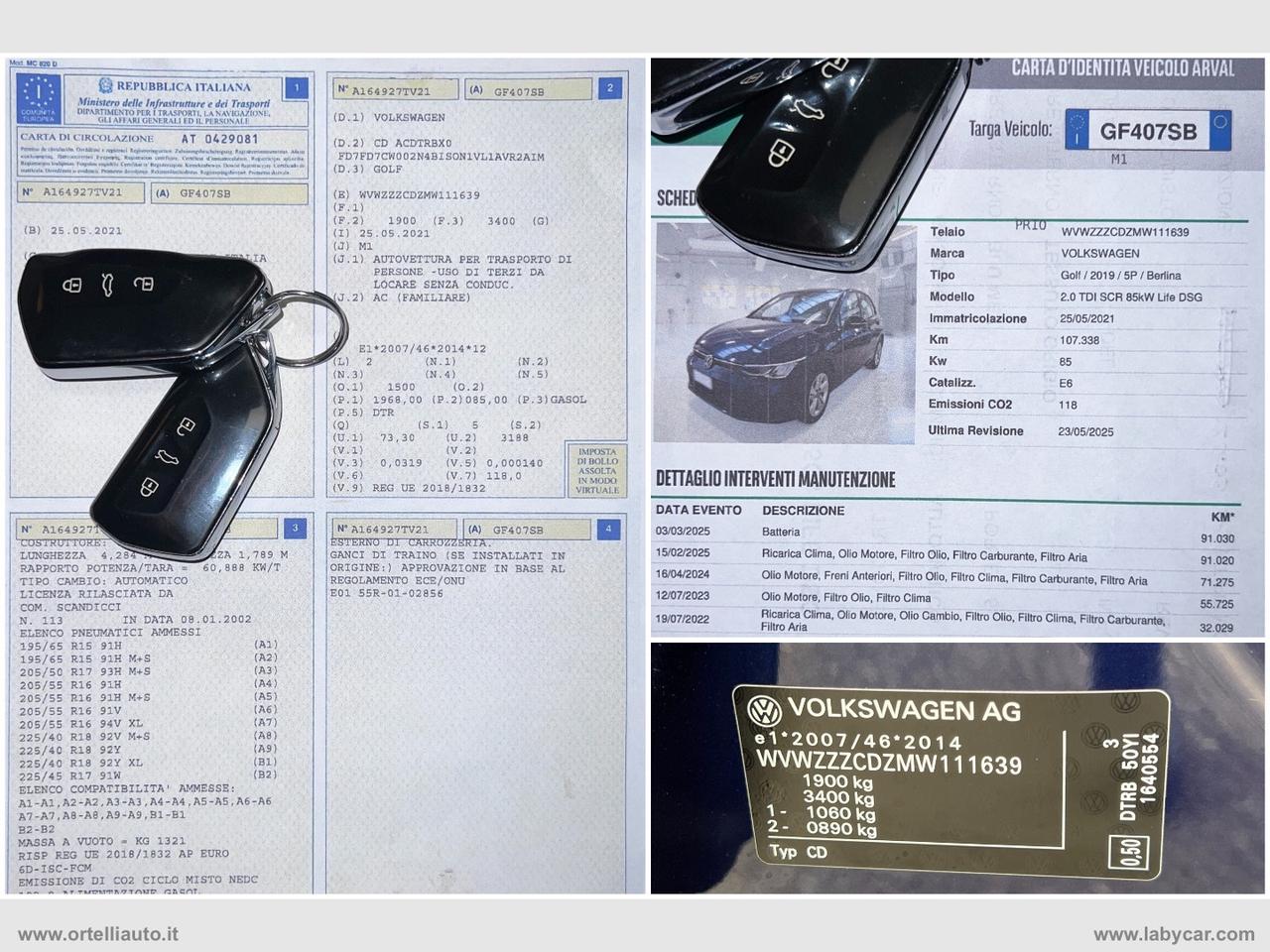 VOLKSWAGEN Golf 2.0 TDI DSG SCR Life IVA DEDUCIBILE