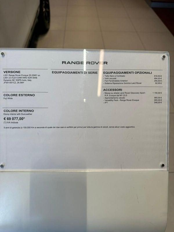 Land Rover Range Rover Evoque 2.0 D165 MHEV Dynamic SE AWD auto