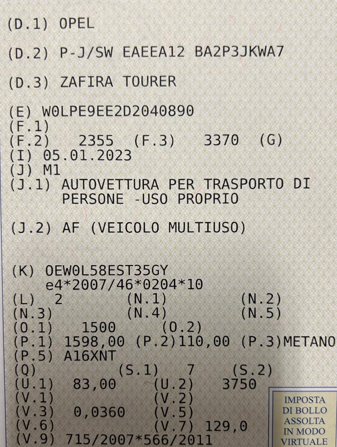 Opel Zafira Tourer 1.6 Turbo EcoM 150CV Cosmo