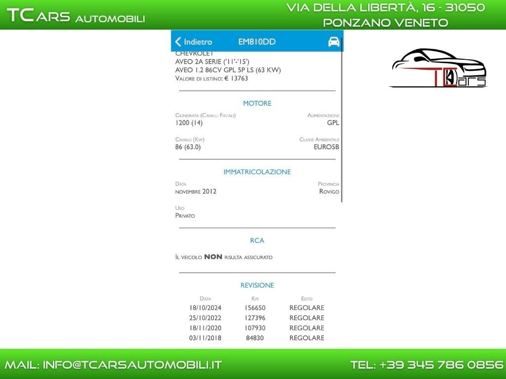 CHEVROLET AVEO LS 1.2 GPL FINO 2032 - NEOPATENTATI