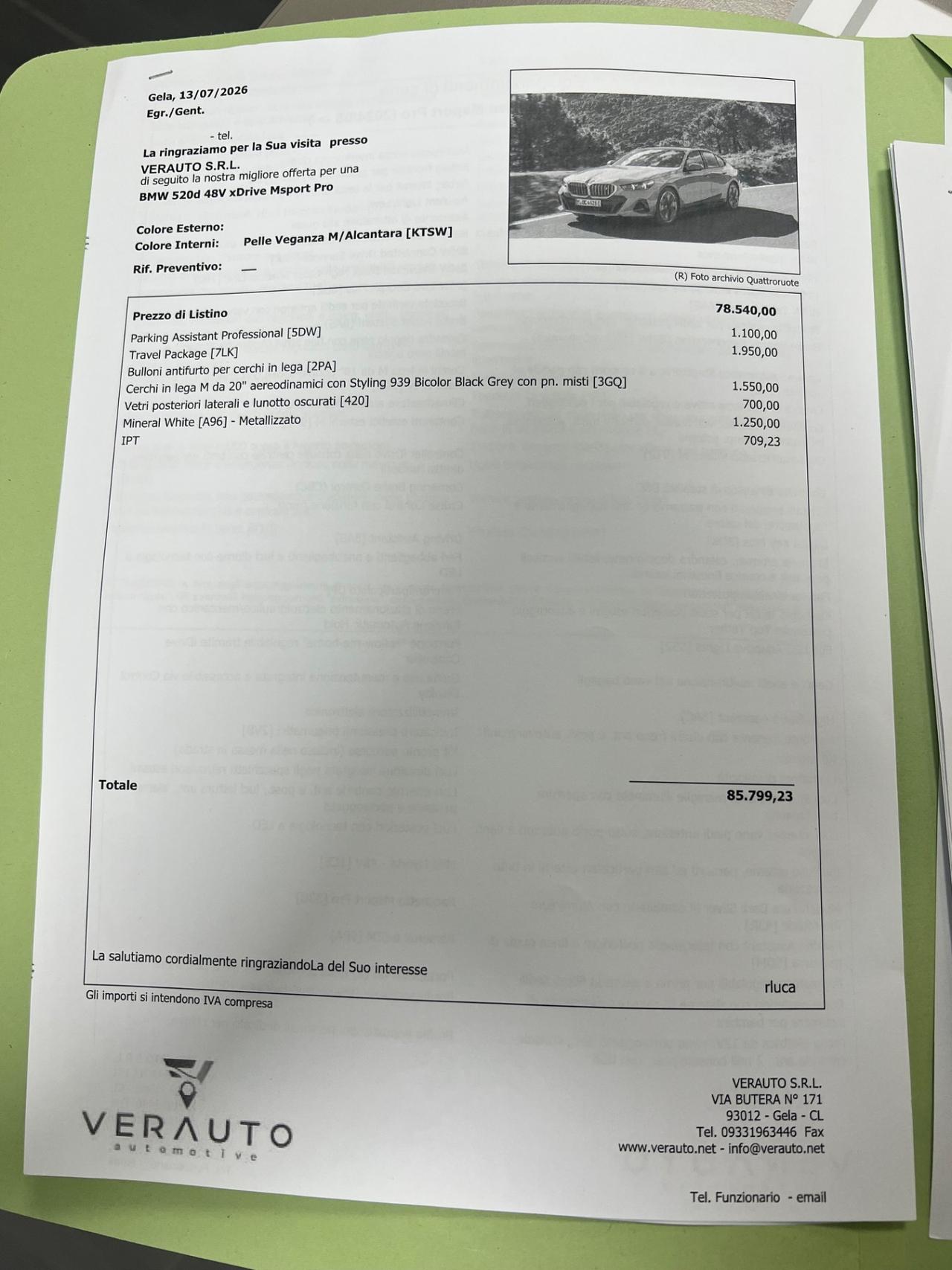 Bmw 520d 48V xDrive Msport Pro - possibilità noleggio no scoring