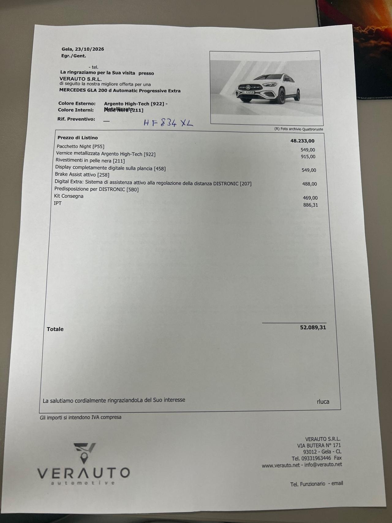 Mercedes-Benz GLA 200d Progressive Extra auto - possibilità noleggio no scoring