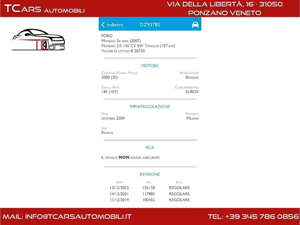 FORD MONDEO 2.0 SW - UNIPRO - GARANZIA 3 ANNI