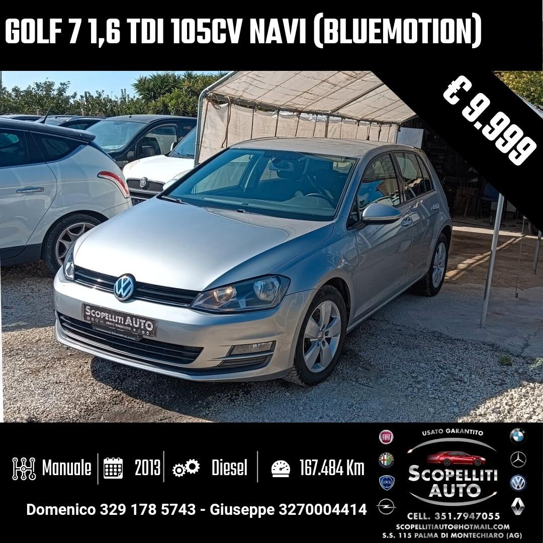 Golf 7 1,6 TDI 105cv Bluemotion(Navi)(Comandi)(Start&Stop)(Climatronic)