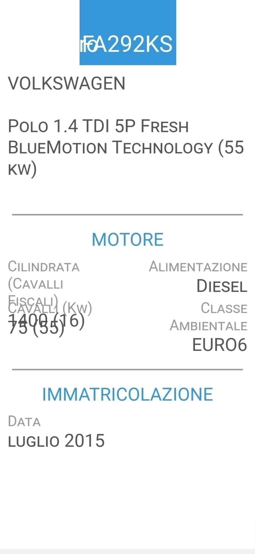 VOLKSWAGEN POLO 1,4 TDI-UNICA PROPRIET-EURO 6