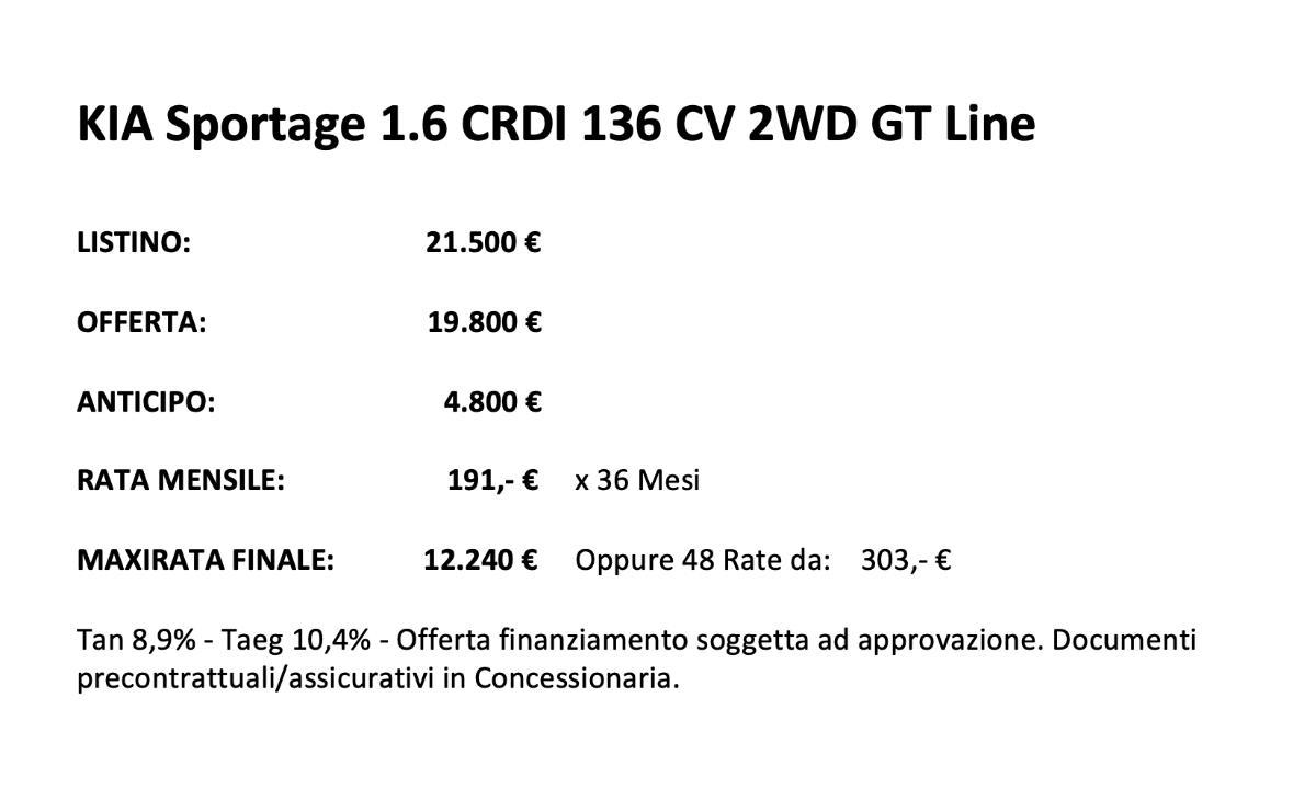 KIA Sportage 1.6 CRDI 136 CV 2WD GT Line
