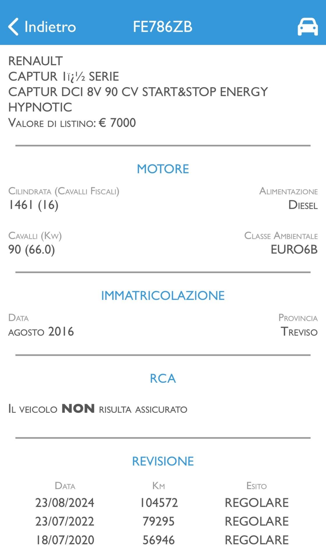RENAULT CAPTUR 1.5 DCI - EURO 6B - NEOPATENTE