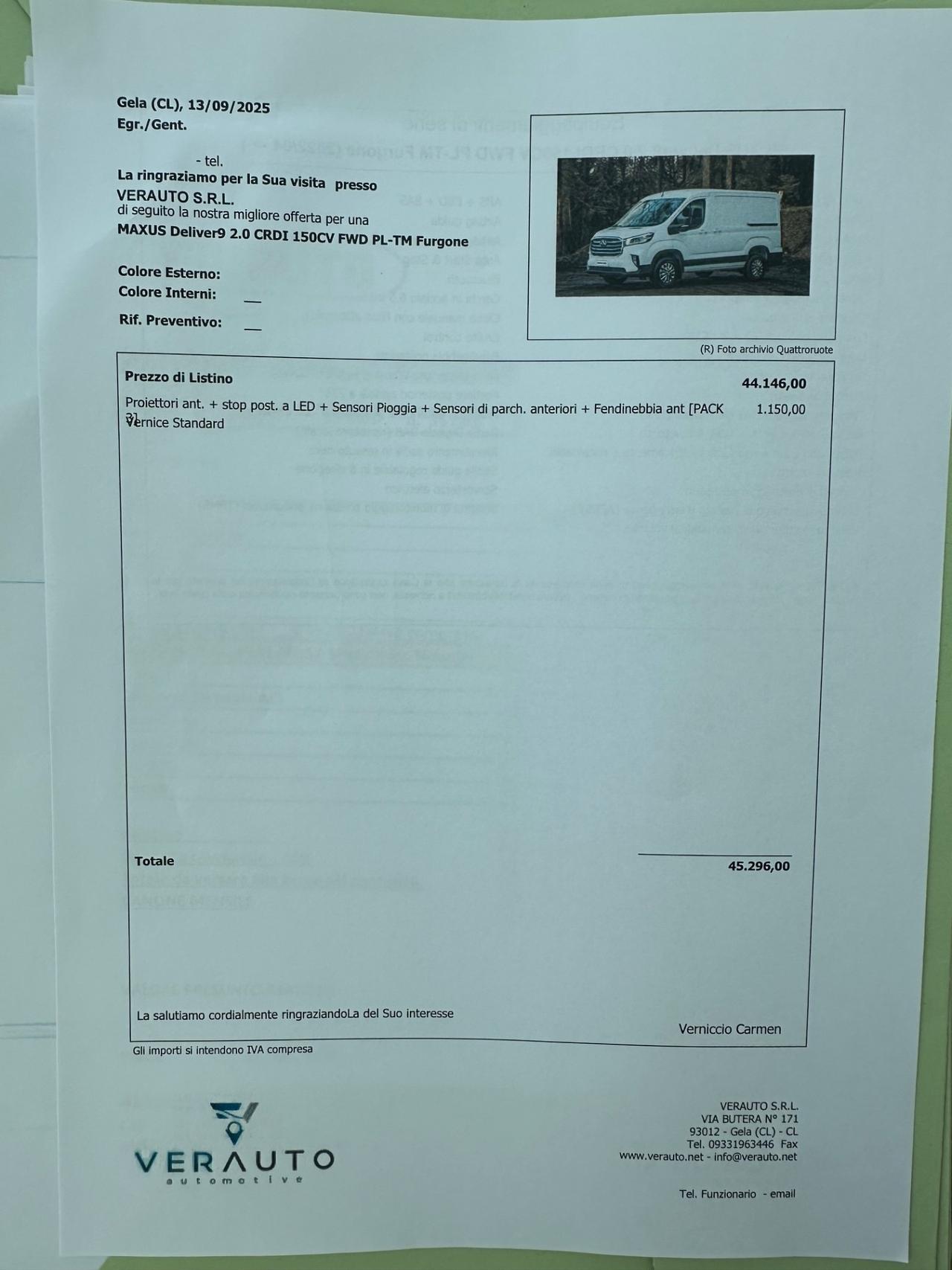 Maxus Deliver9 FWD possibilità noleggio no scoring