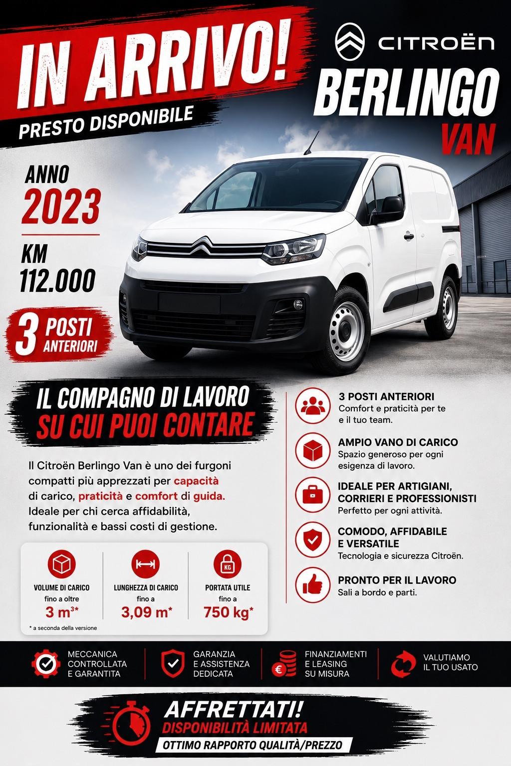 Citroen Berlingo BlueHDi 100 S&S Van M 3 posti 1000kg