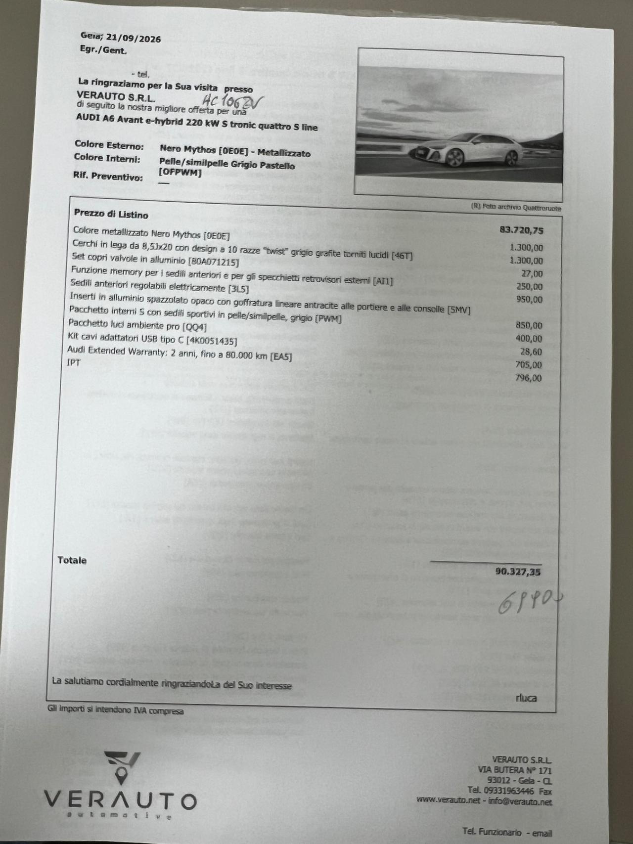 AUDI A6 Avant 2.0 299cv e-hybrid S line quattro s-tronic - possibilità noleggio no scoring