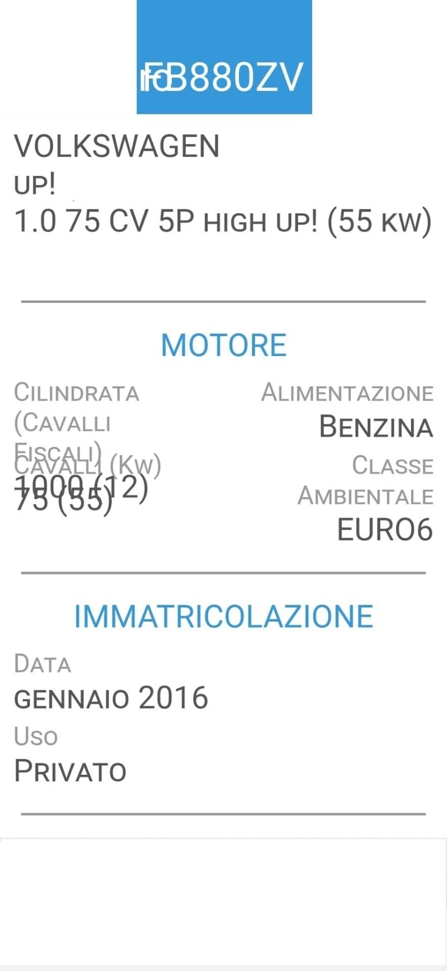 Volkswagen up! 1,0-UNICA PROPR-EURO 6-3 REVISIONI