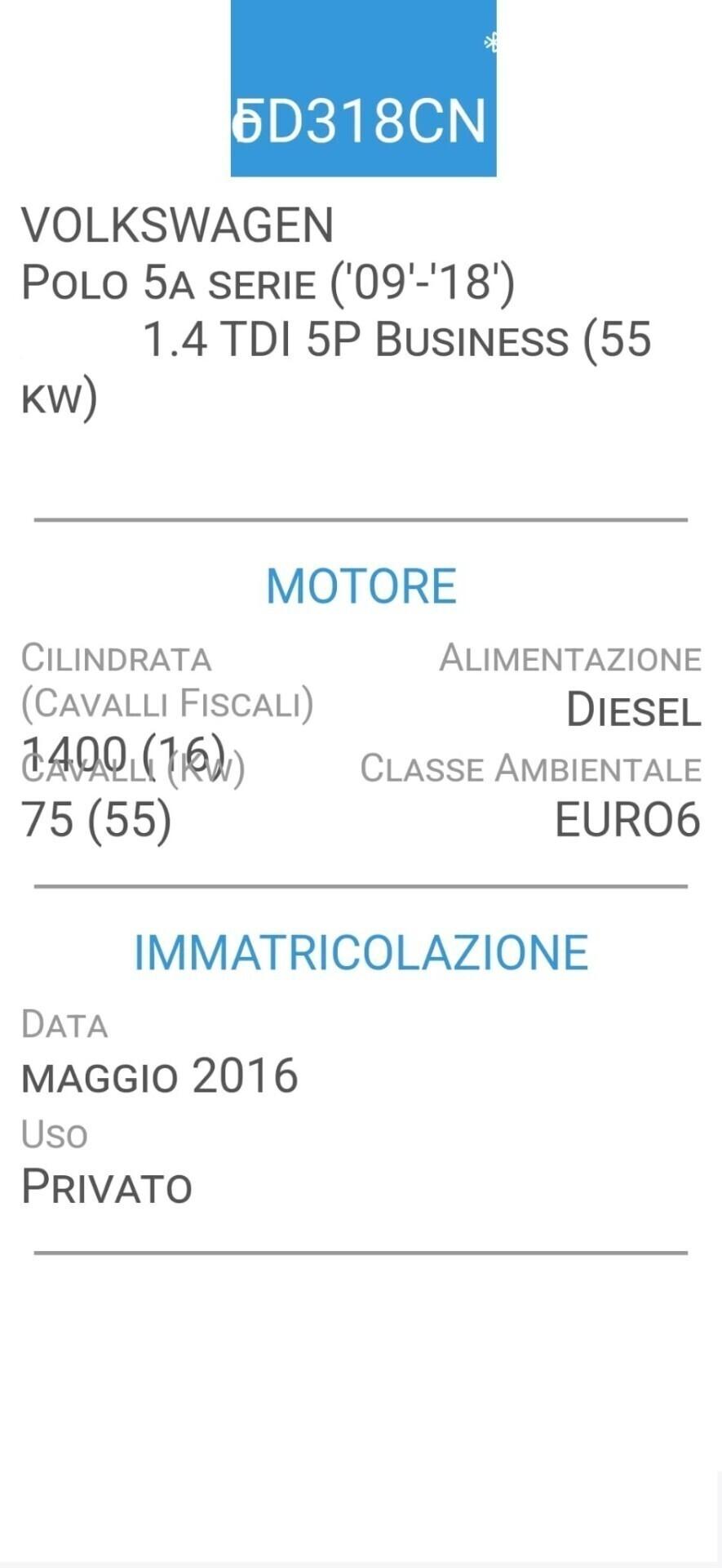 VOLKSWAGEN POLO 1,4 TDI-TAGLIANDI VOLKS-EURO 6