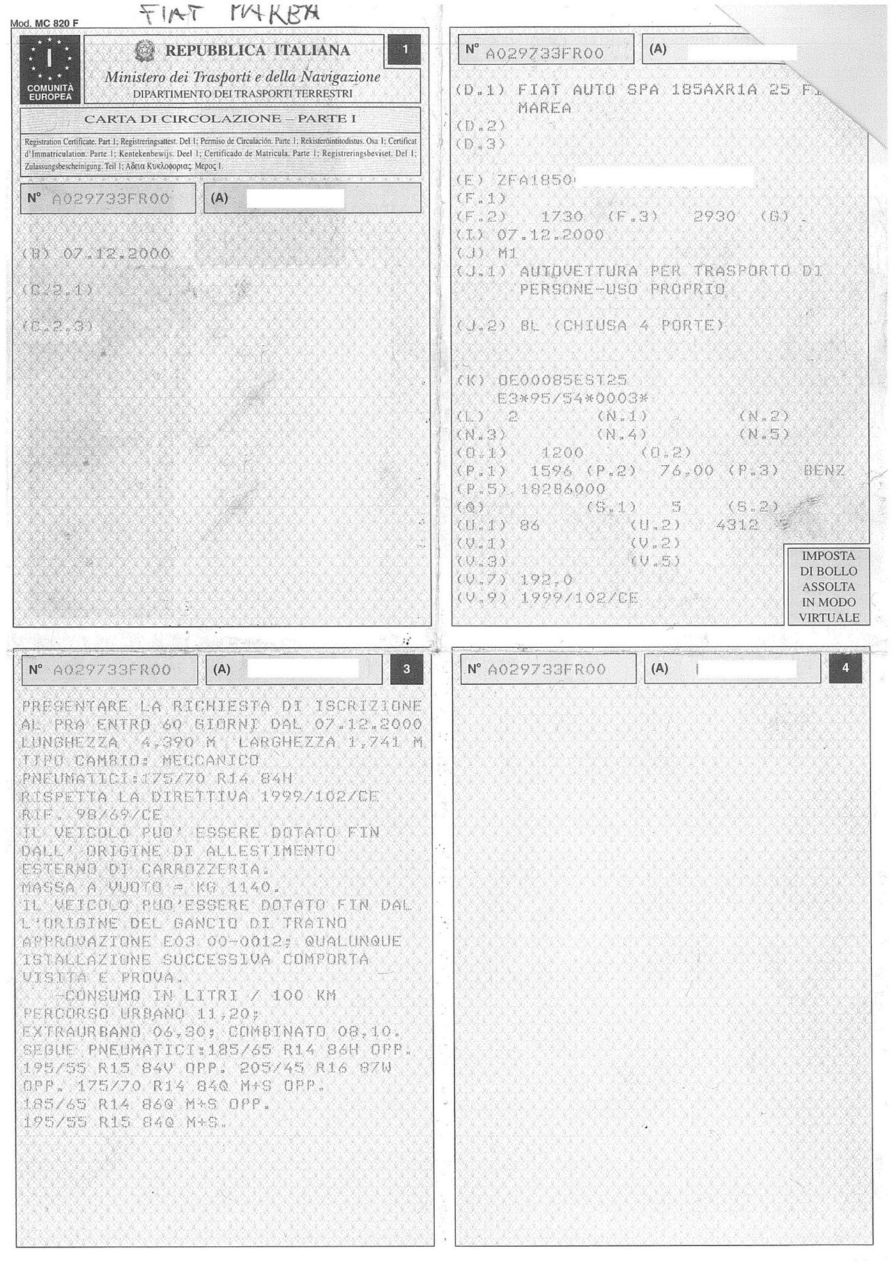 Fiat Marea berlina 100 1.6 benzina