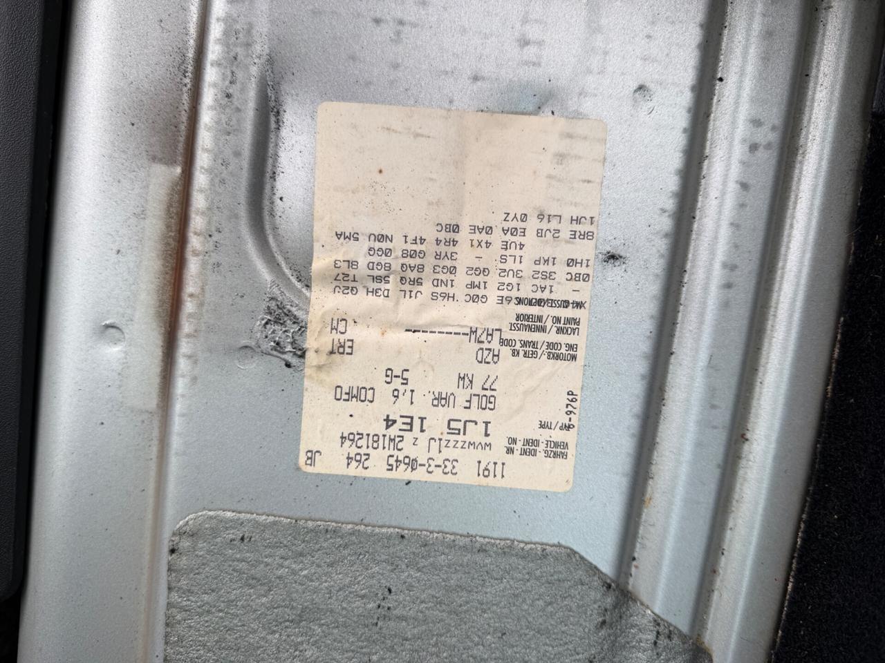 VW GOLF 1.6 BENZINA EURO4 UNI PROP NEOPATENTATI